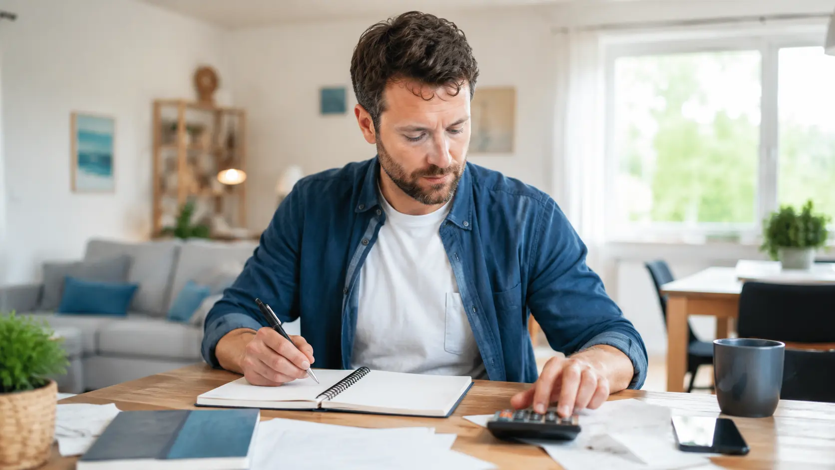 An Irish small-business owner planning an app budget at their desk
