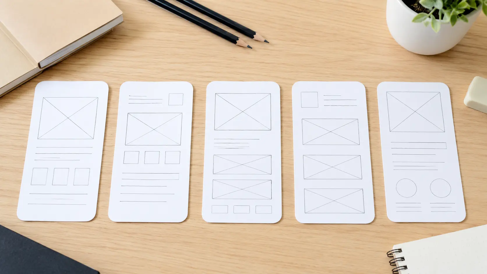 Planning the stages of an app build on paper wireframes