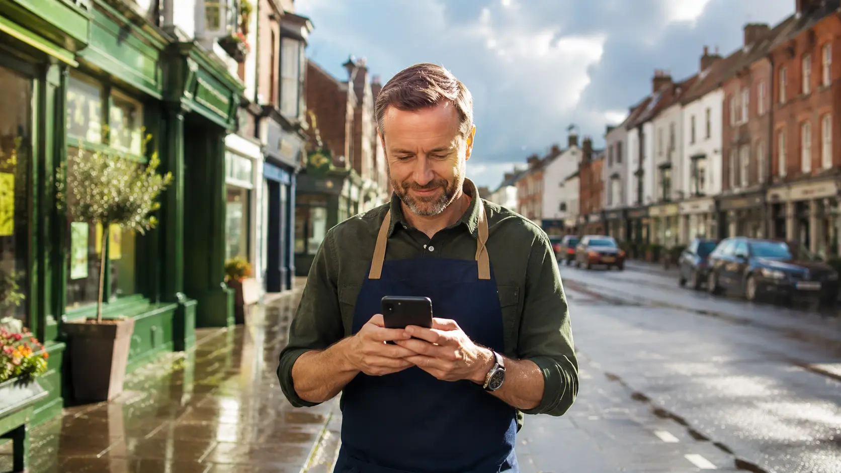 Phone displaying a Google Business Profile for an Irish business on a map