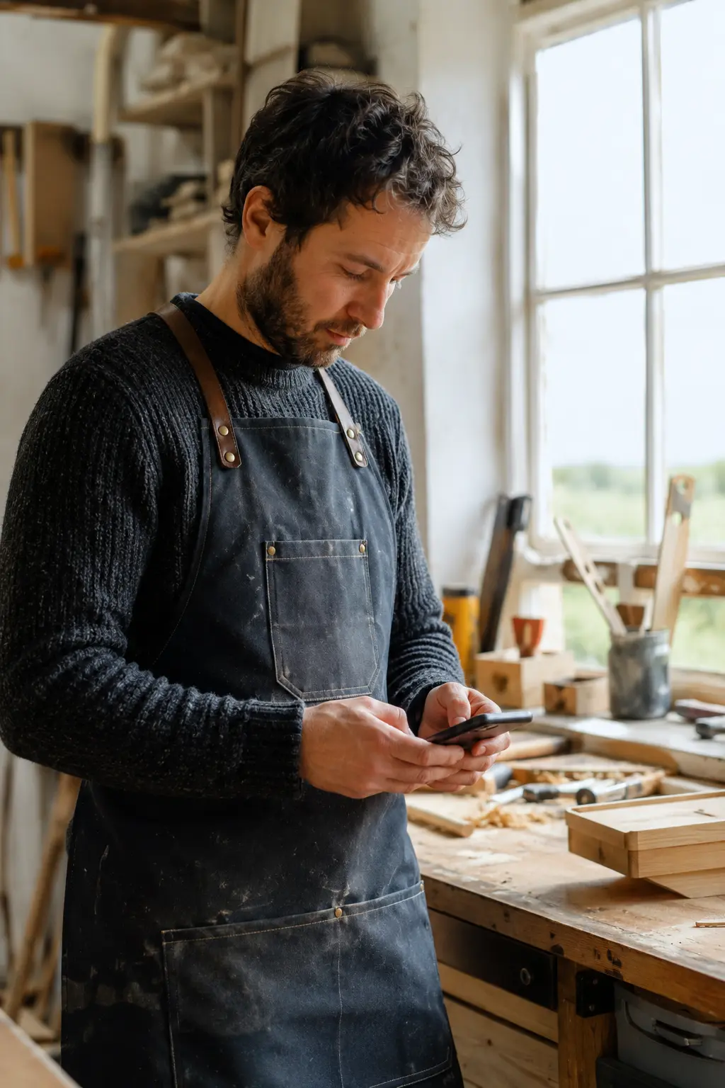 A tradesperson checking a new enquiry on his phone
