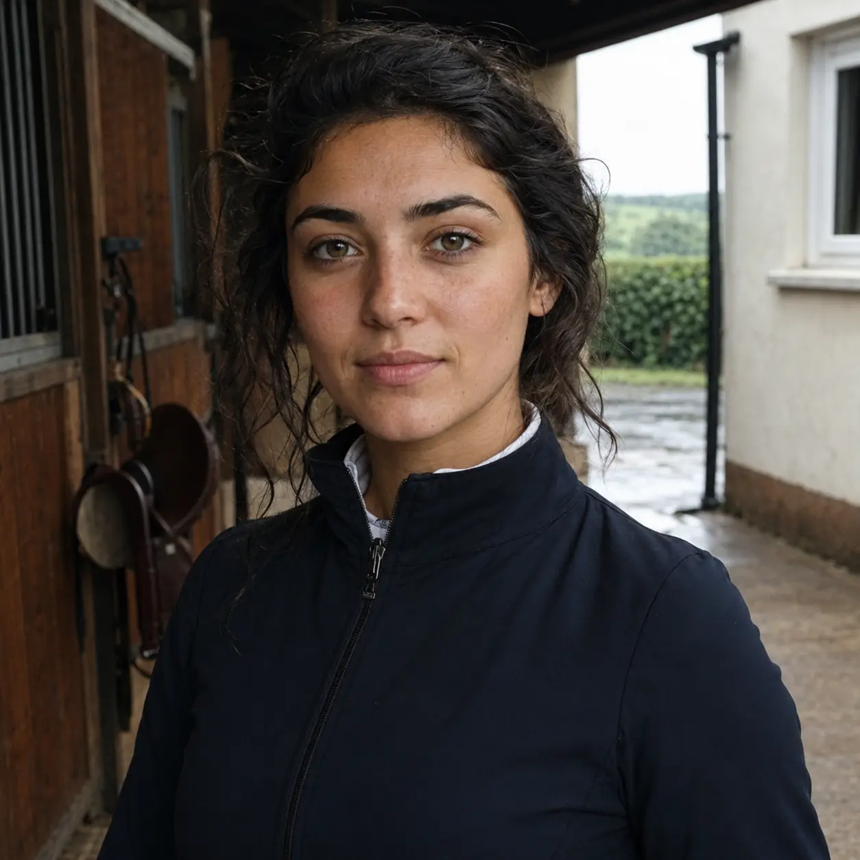 A riding instructor standing at their equestrian centre