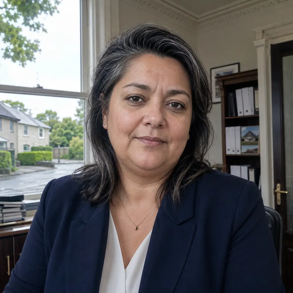 An estate agent standing in their office