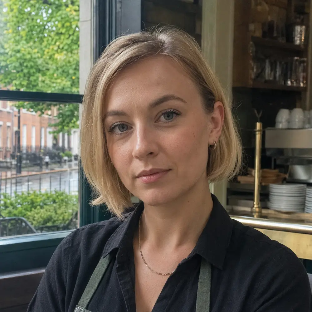 A restaurant owner standing in their dining room