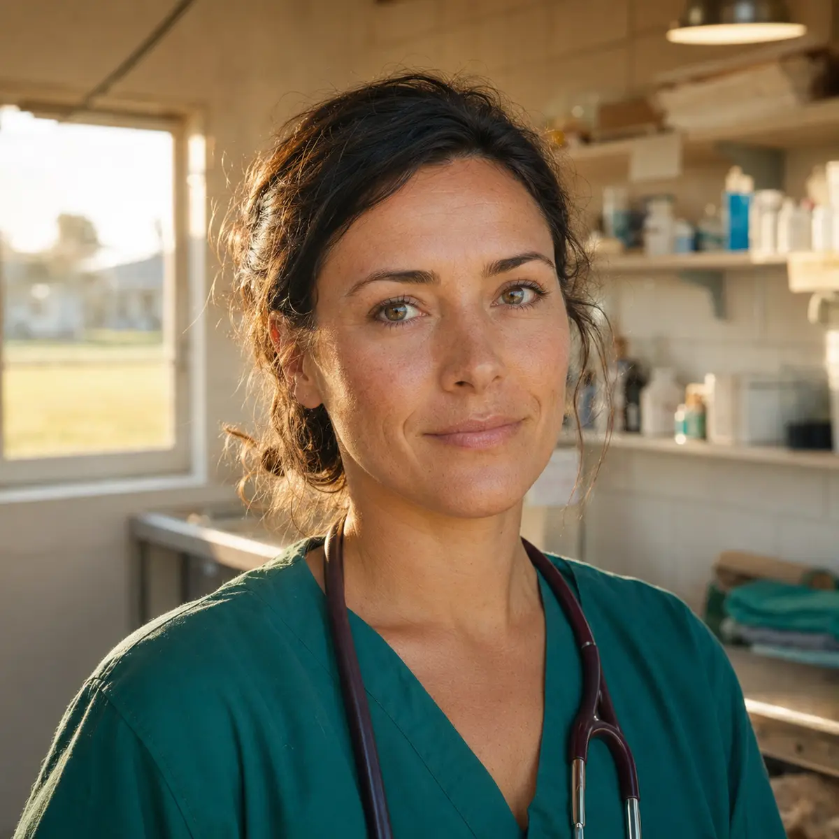 A veterinary professional standing in their clinic